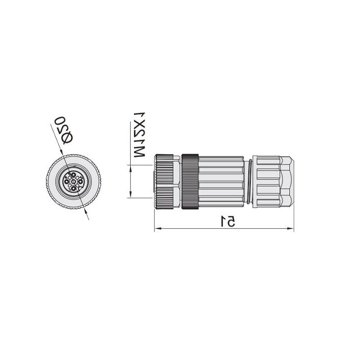 M12 5Pin, straight female, food grade, screw connection, 64F209